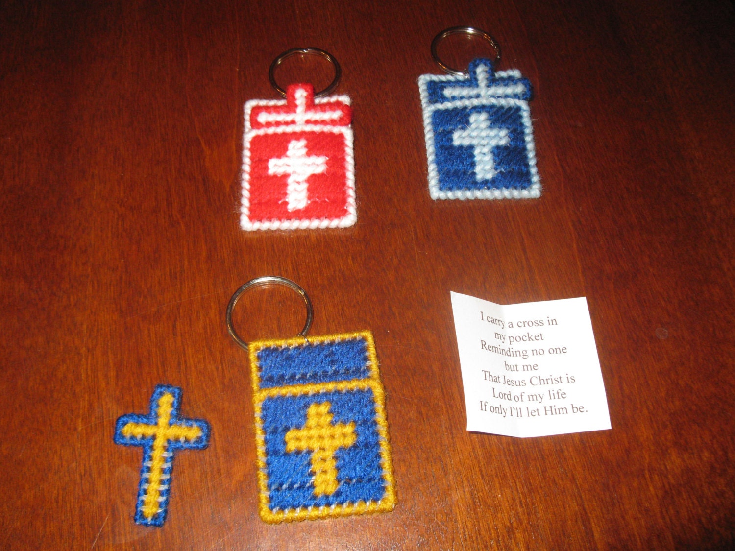 Plastic Canvas Cross In My Pocket Keychain Design 1