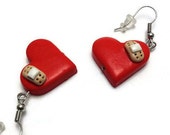 Heart Earrings, Polymer Clay Jewelry, Red Heart Jewellery, Dangle Earrings, Bandage Earrings, Gift Ideas