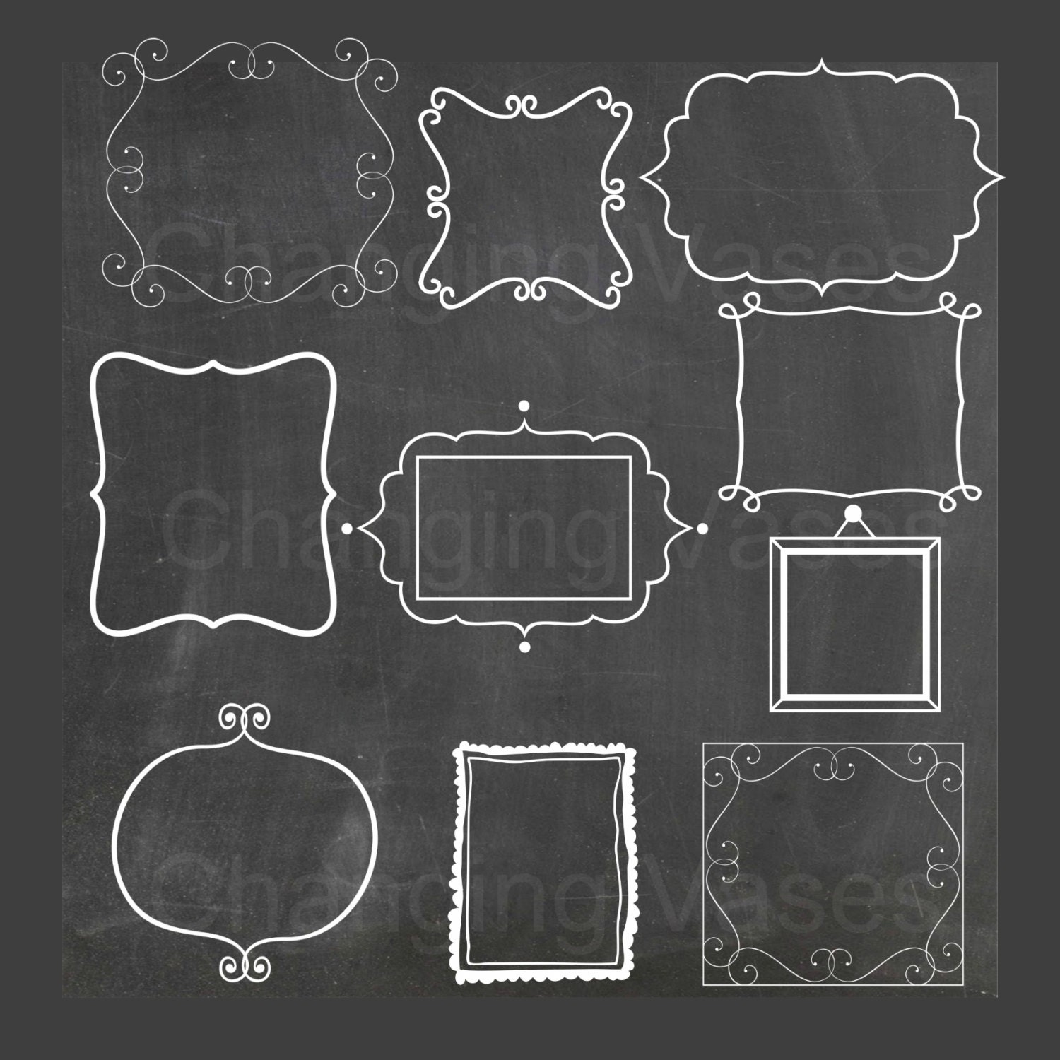 Digital Chalkboard Frames Borders Decorative Ornate Flourishes