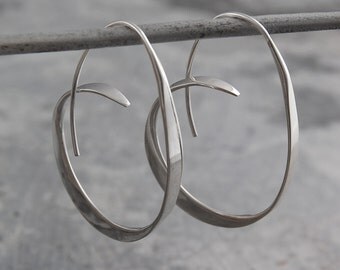 Silver Hoop Earrings, Silver Earrings, 925 Silver Earrings, Hoops - Silver Hoops, Unusual Hoop Earrings, Large Hoops, Modern Hoop Earrings
