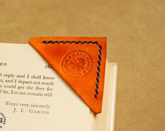 Real genuine leather bookmark corner. Completely handmade in UK. Wide choice of colours.