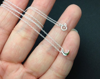 Dainty All Sterling Silver Crescent moon Necklace - tiny moon necklace