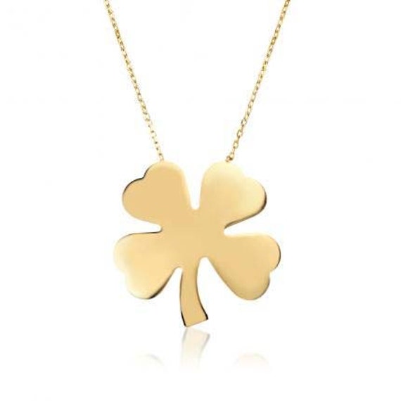 Four Leaf Clover 14k Solid Gold Necklace Luck Necklace Best