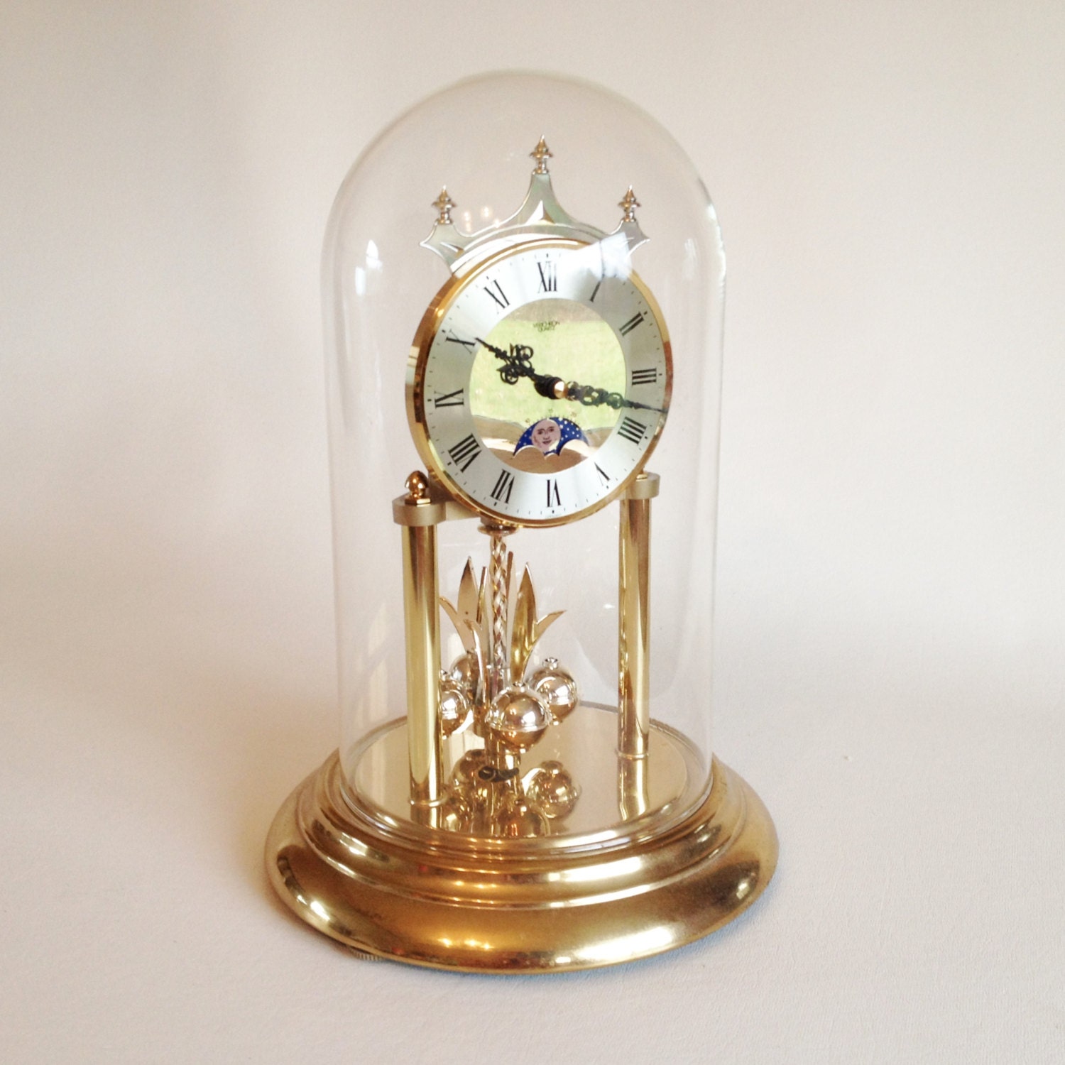 Clock Vintage Glass Domed Verichron Quartz Rotating Pendulum