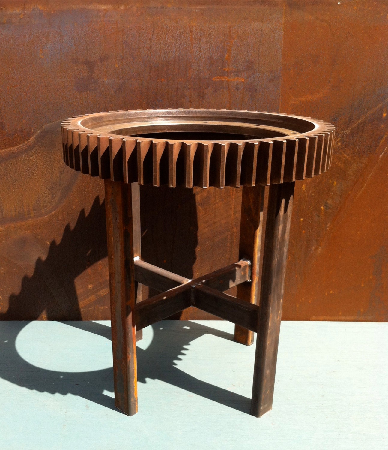 Industrial vintage gear table welded metal loft by SalehDesigns