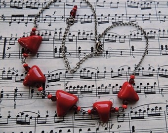 red triangles fused glass pendant necklace,glass beads necklace, red fused glass necklace, red triangle glass pendant,Valentine gift