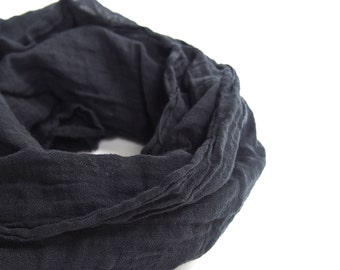 Minimalist Black Scarf, Black Cotton Gauze Scarf, Mens Scarf, Lightweight Cotton Scarf, Large Black Scarf, Mens Black Scarf, Black Gauze