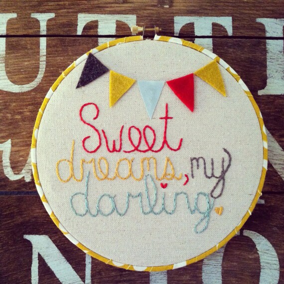 Items similar to Sweet dreams my darling, embroidery hoop art, nursery ...