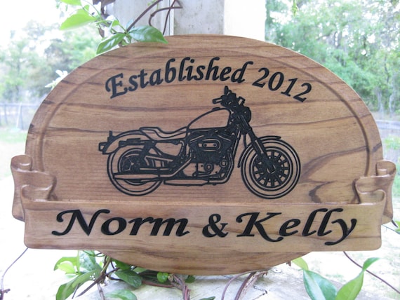 Wedding Gift Wood Carved Picture of Harley Davidson Motorcycle