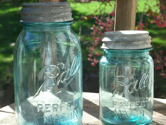 Two antique blue Ball canning jars one by WalnutCreekUnique