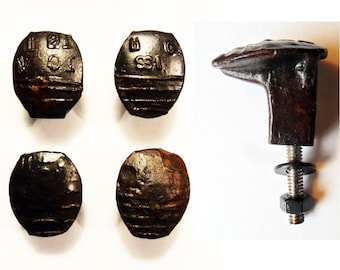 Free Shipping 4 Railroad Spike Knobs Door Pulls Cupboard Dresser Drawer Handle Replacement Set Hand Made Vintage Antique Rustic Re-purposed