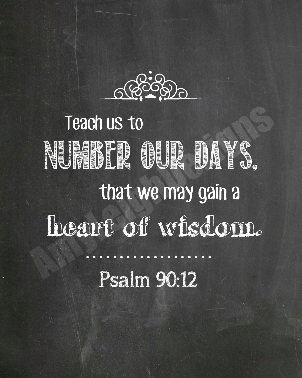 Psalm 90:12 Chalkboard Digital / Printable Art by AmyLeighDezigns