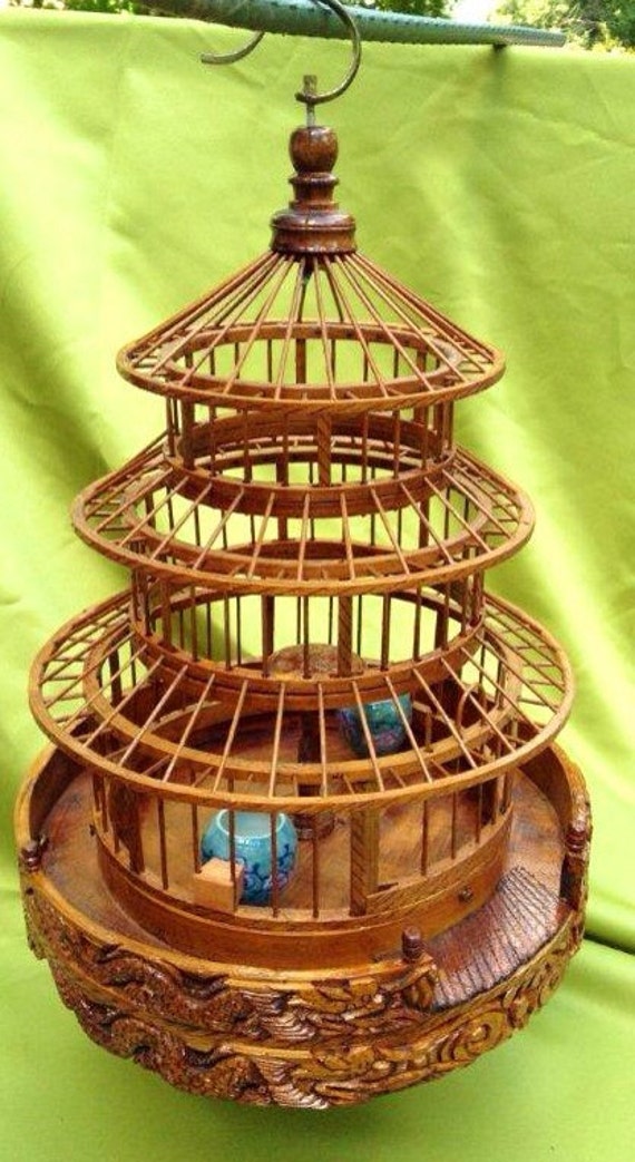 vintage chinese wooden bird cage