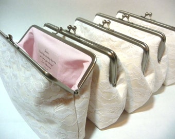 Bridesmaid Lace Clutch Set of 5, Set of 6 or 7, Personalized Wedding Clutch Set, Rose Lace Clutch, Seven Inch Frame