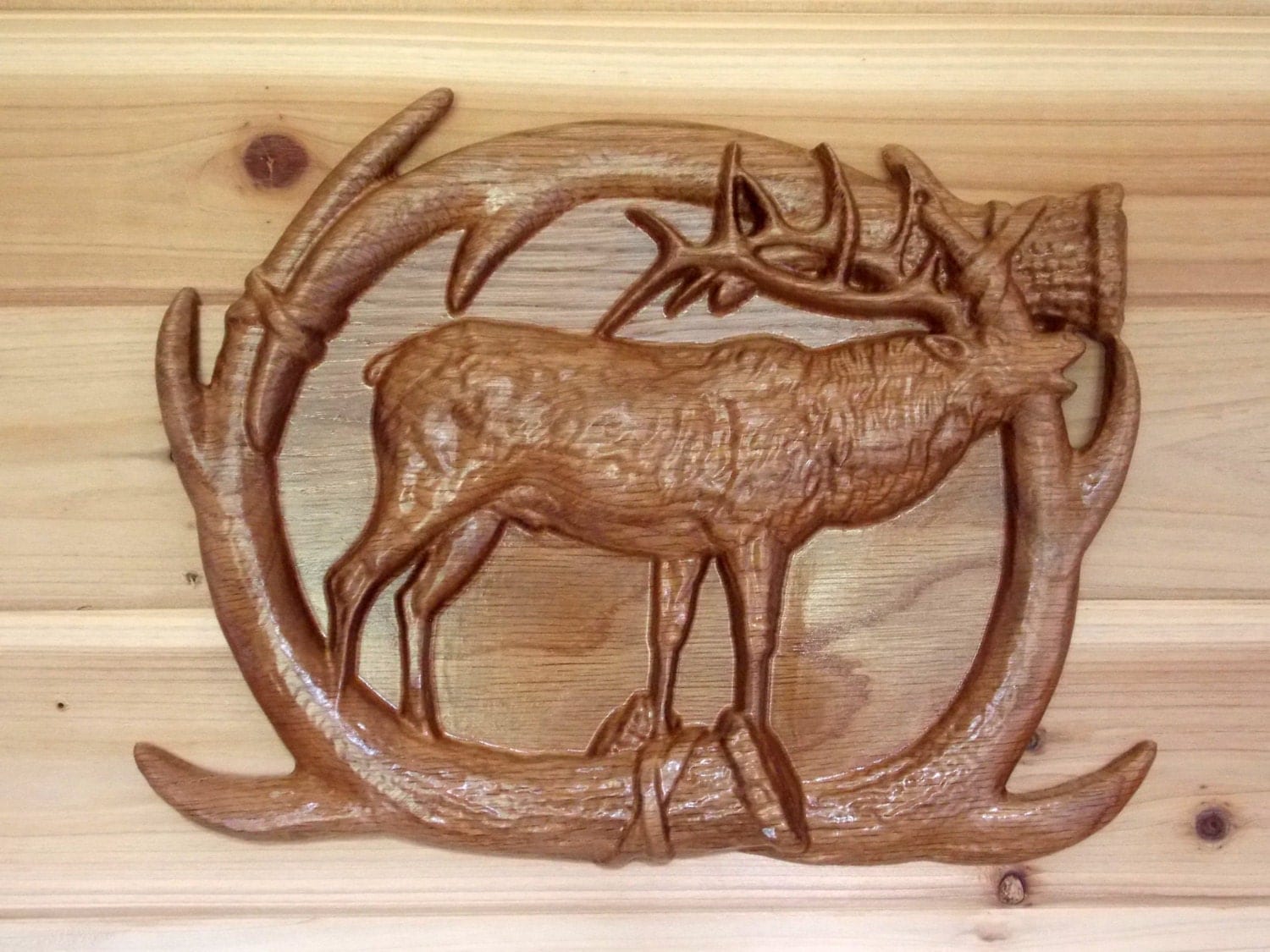 Elk Inside Antlers Elk Decor Elk Cabin by TheWoodGrainGallery