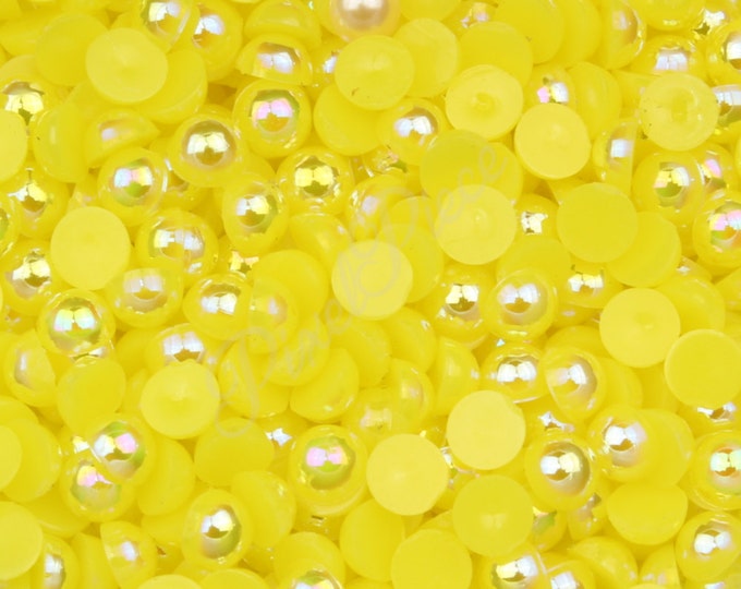 AB Yellow Half Pearl Gems Flat Back Face Art Nail Art Scrapbook Phone Decoration Cabochon 2mm 3mm 4mm 5mm 6mm 8MM