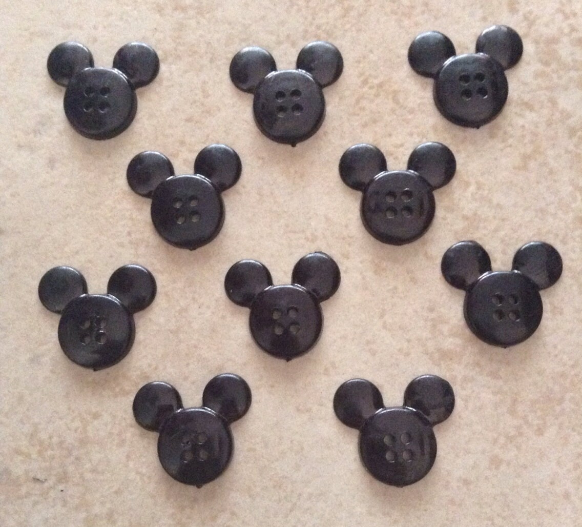Set of 10 Black Mickey Head Buttons