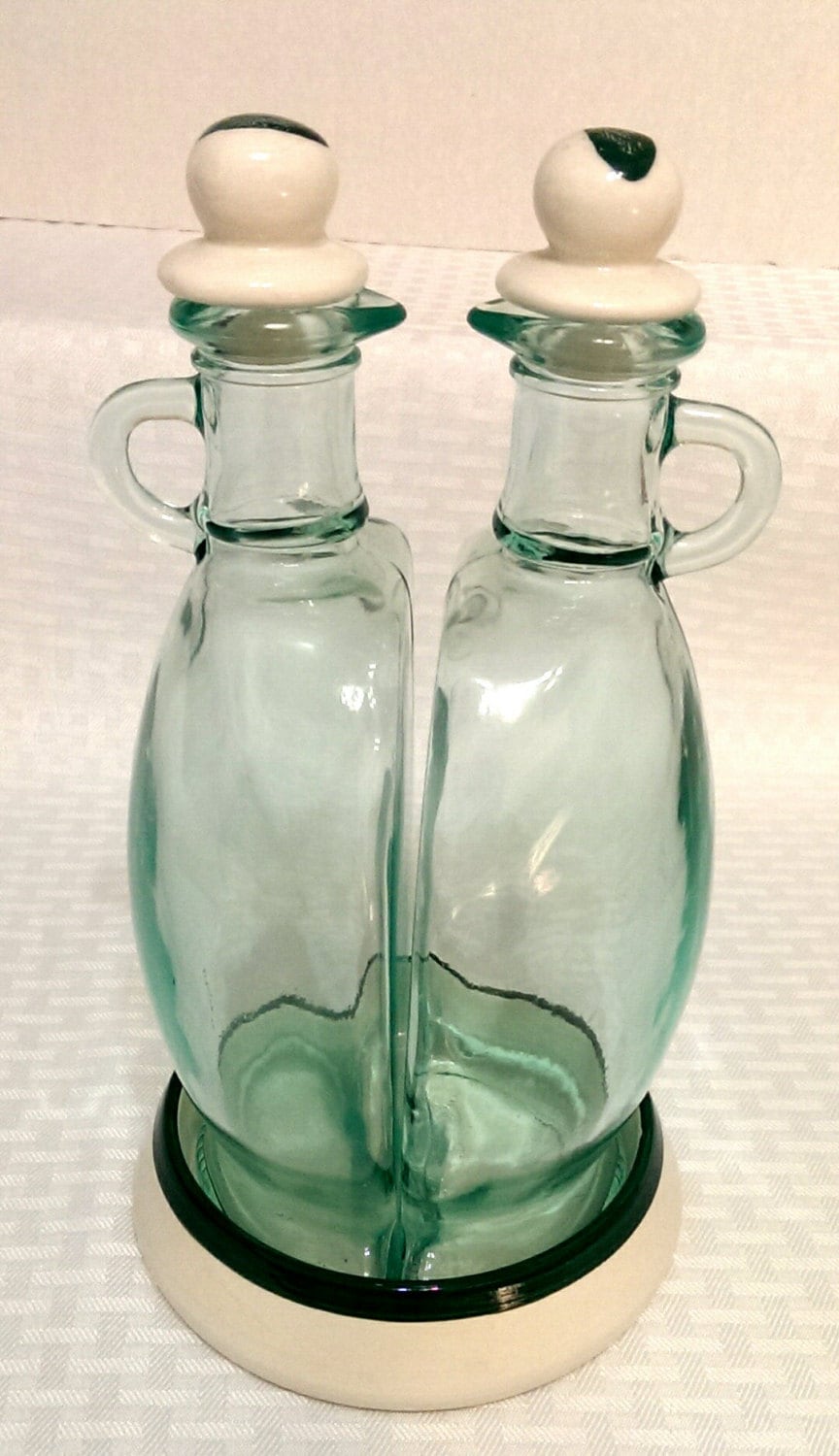 Vintage Oil & Vinegar Set Cruet Set Italian Glass Green