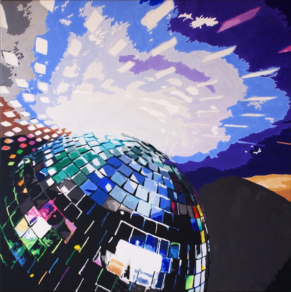 Disco ball painting bright colourful party 80 x 80cm ORIGINAL