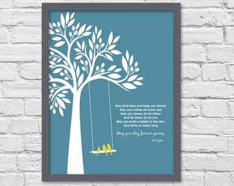 Forever Young Bob Dylan /Baby Gifts/ Family Tree/Baby Gift/Graduation Gift/Three Birds - 8x10, 11x14, and 12x16