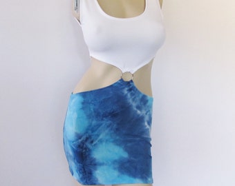 Pretty Woman "Vivian" Dress Julia Roberts Costume Metal Oring Blue Tie Dye and White Costume Party Girl
