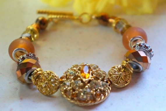 Swarovski bracelet, vintage jewelry, upcycled jewelry, trendy jewelry, gold bracelet, handcrafted bracelet, repurposed jewelry