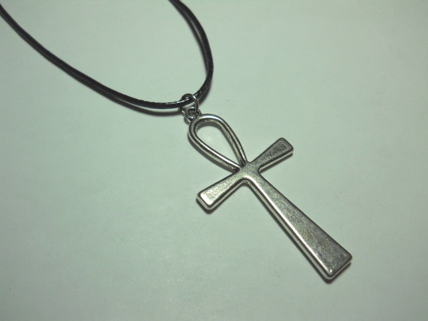 Ankh Pendant Antique Silver Tone Mens Necklace