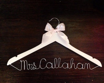 Rustic wedding  gown  hanger  with burlap rose by 