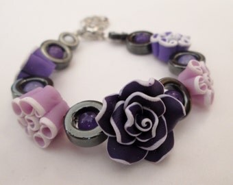 ... Clay Ros es And Flowers Purple Beads Silver Lotus Koi Fish Charm
