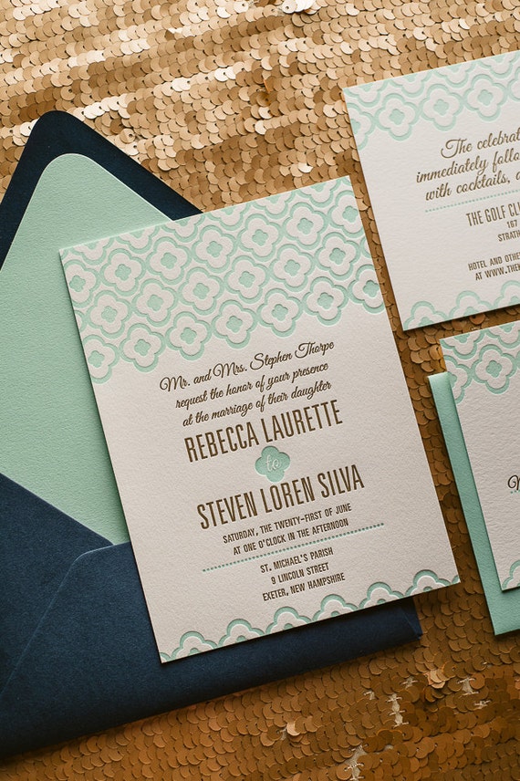 Navy &amp; Mint Wedding Invitation Mint Wedding Invite