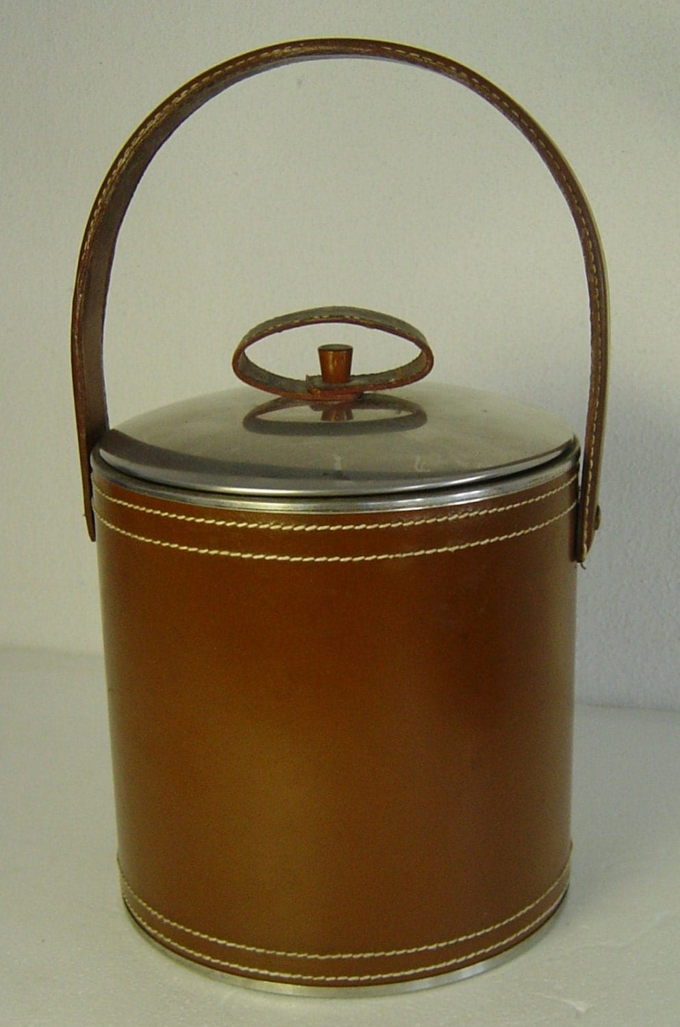 German vintage 70s leather and steel ice bucket wine cooler Haute Juice