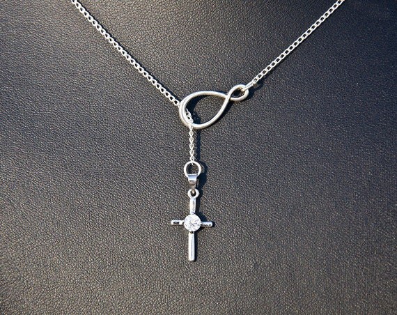 Infinity and Cross lariat necklace in white gold,infinity necklace ...