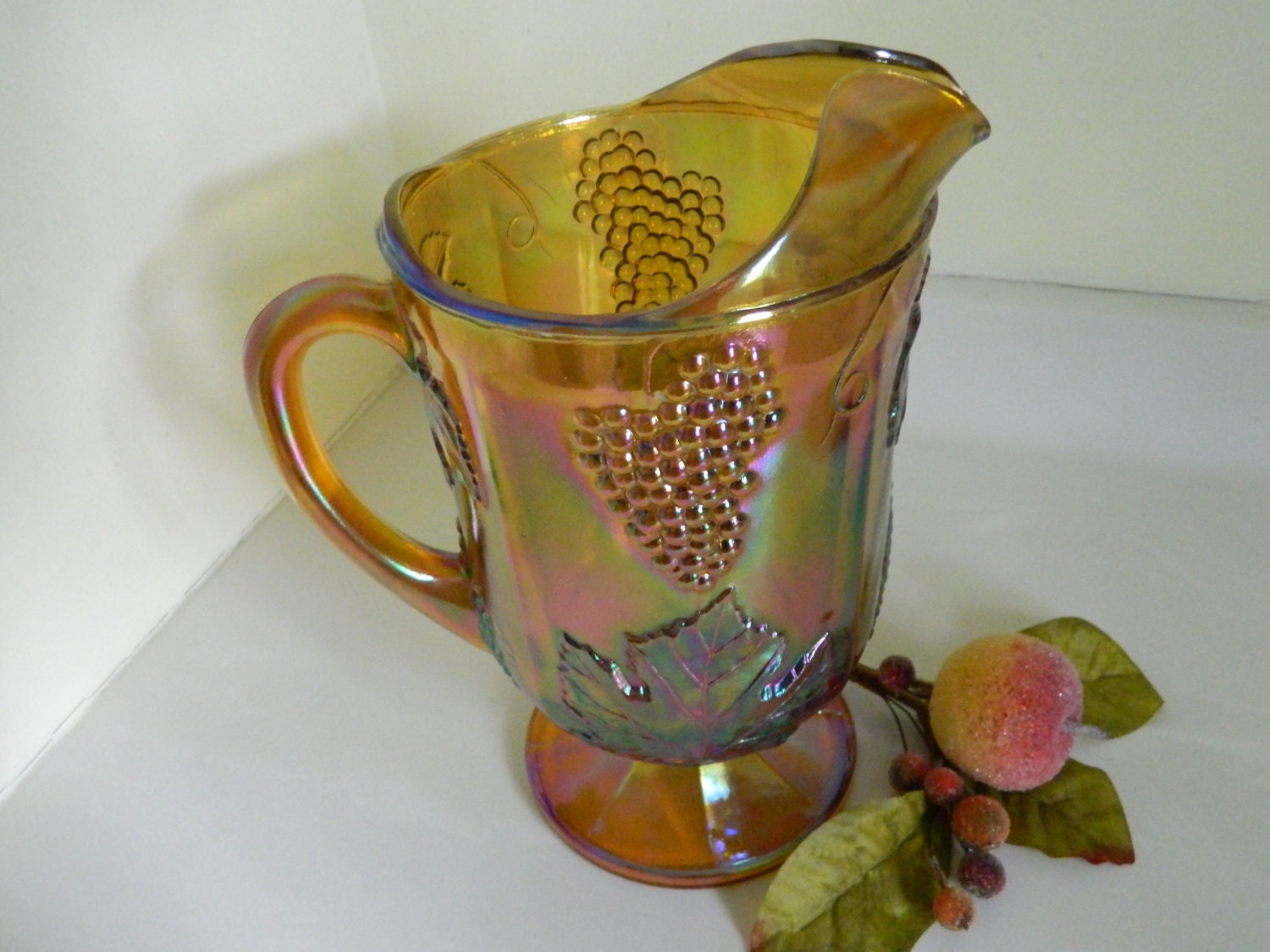 Vintage Amber Depression Glass Carnival Glass Pitcher