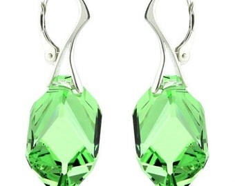 925 Sterling Silver Big Cubist Swarovski Crystal Leverback Earrings
