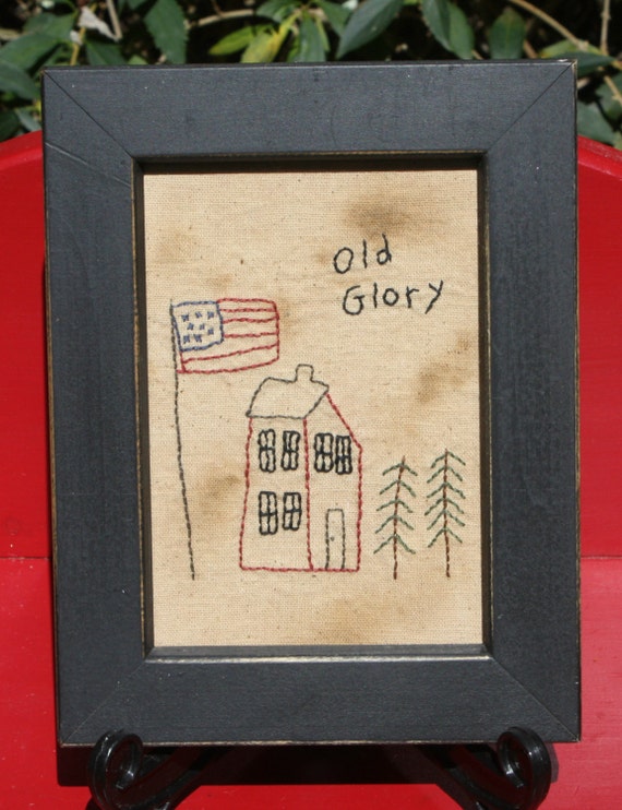 Old Glory Framed Primitive Patriotic Stitchery