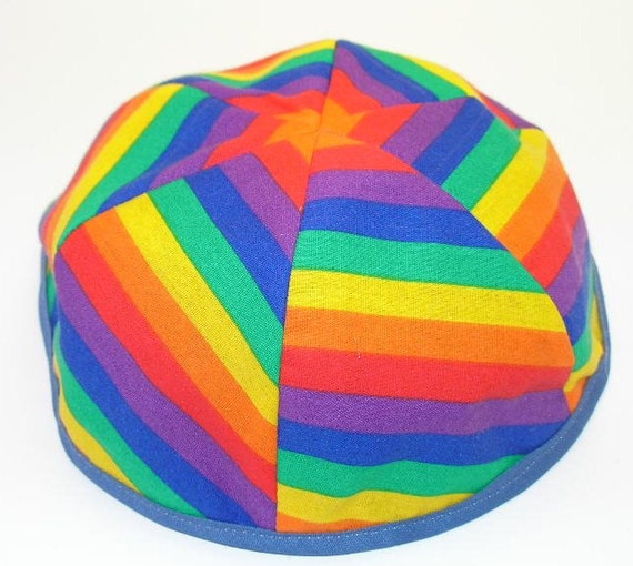 Reversible Swirl Rainbow Kippah bright rainbow and starry