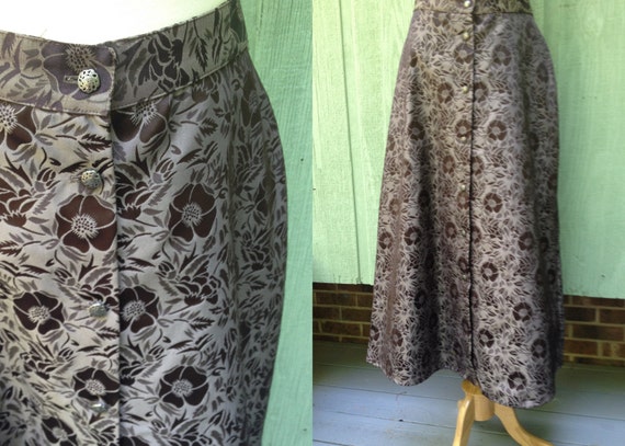 1990's Vintage Grey Floral Western Wear Button Front A Line Skirt, Size 14 from Wah Maker Vintage Collection, Made in the USA by HiddenTreasureHunter steampunk buy now online