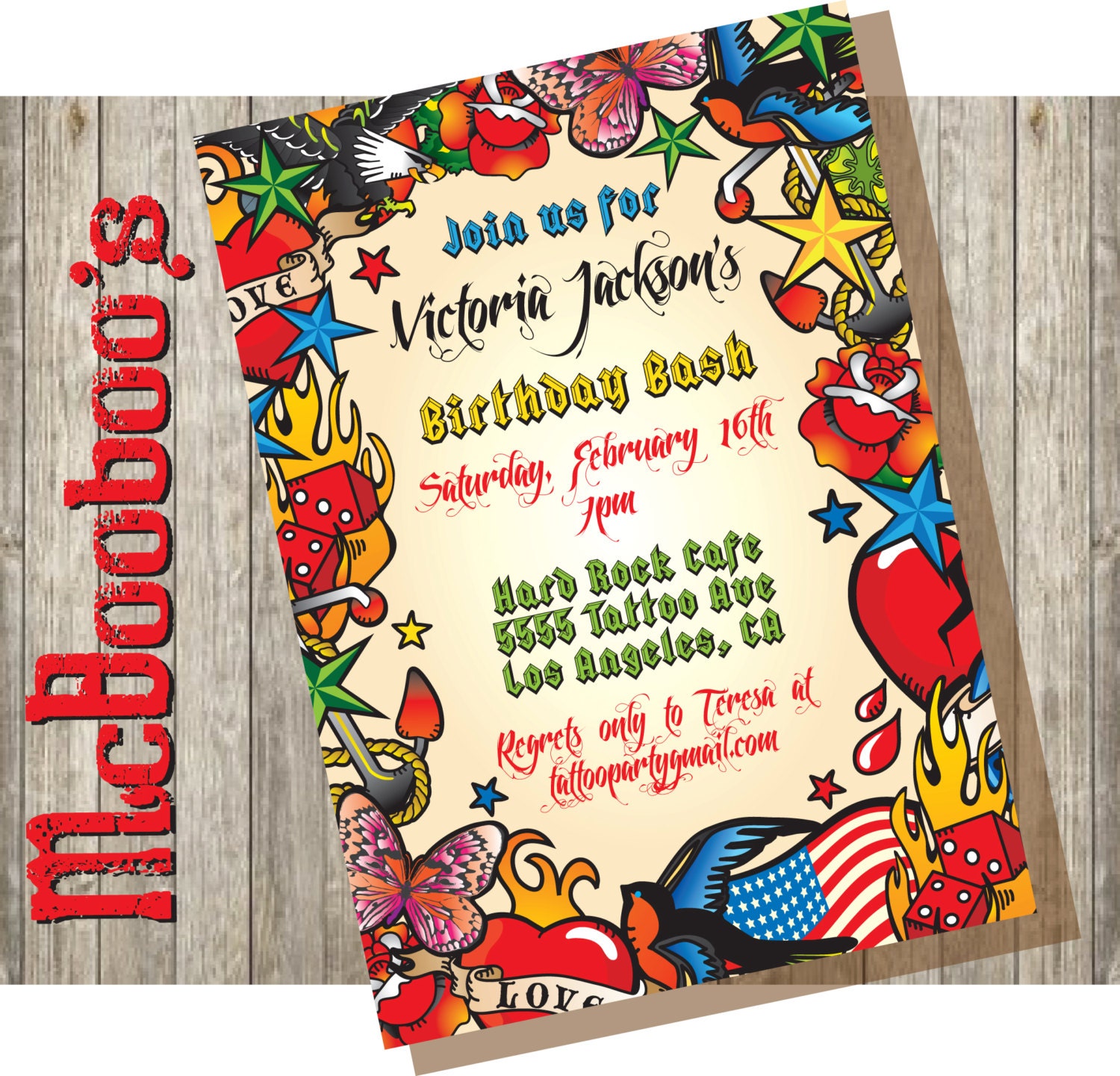 Fabulous Old School Tattoo party invitations