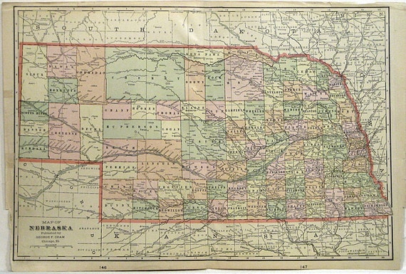 State of Nebraska Atlas County Map circa by ClassicTouchPrints