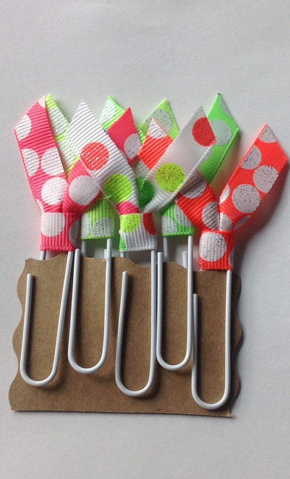 Ribbon Bookmarks Jumbo Paperclip Neon ribbon by MyThreeMsShop