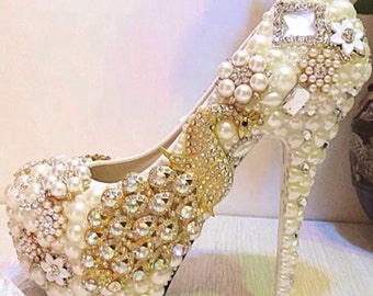 Flat wedding shoes ,wedding pearl shoes ,bridal pearl shoes custom size ...