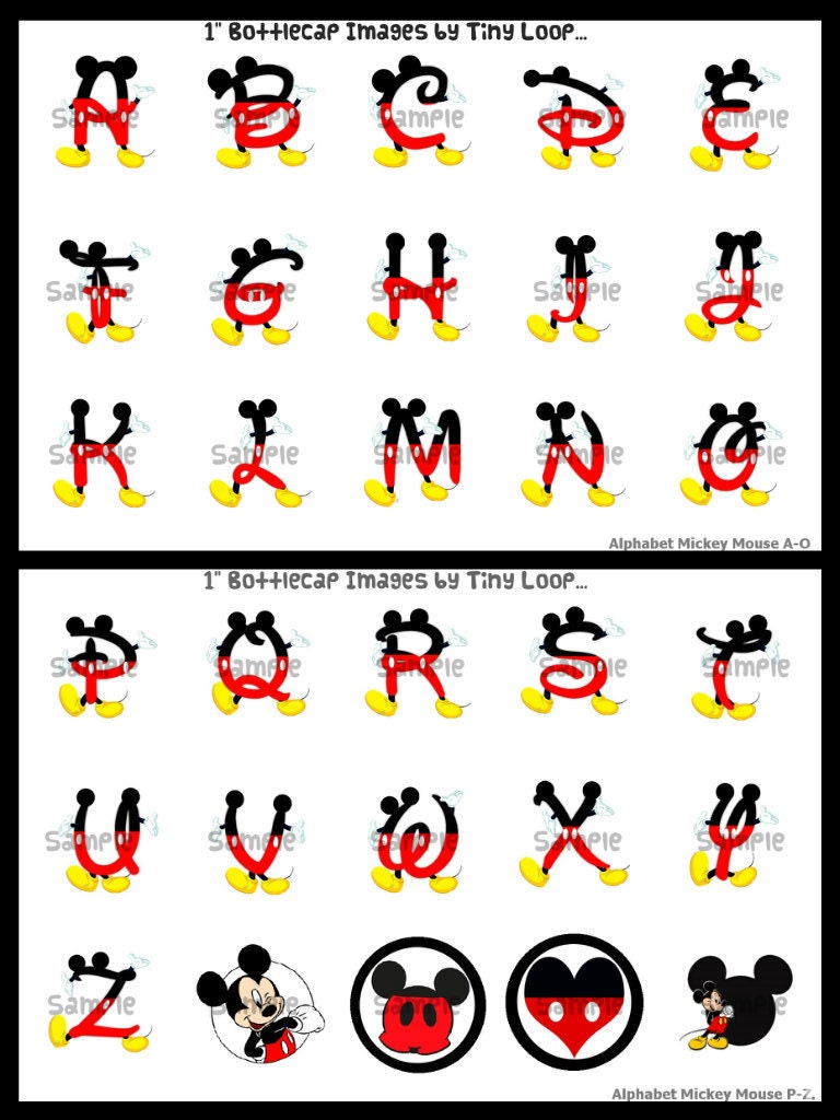 30 alphabet mickey mouse a z bottlecap images 1 circle