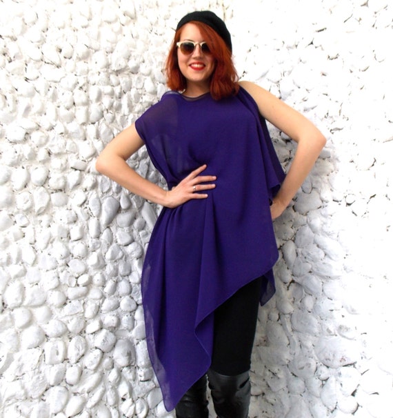 Purple Asymmetrical Top/ Extravagant Plus Size Blouse/