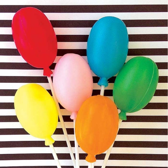 6 Stick Balloons Vintage Cake Picks Plastic Birthday Party