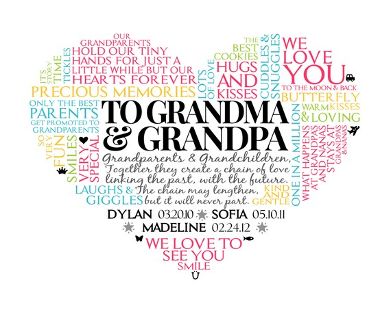 Personalized Grandparent Heart Word Art Digital Image