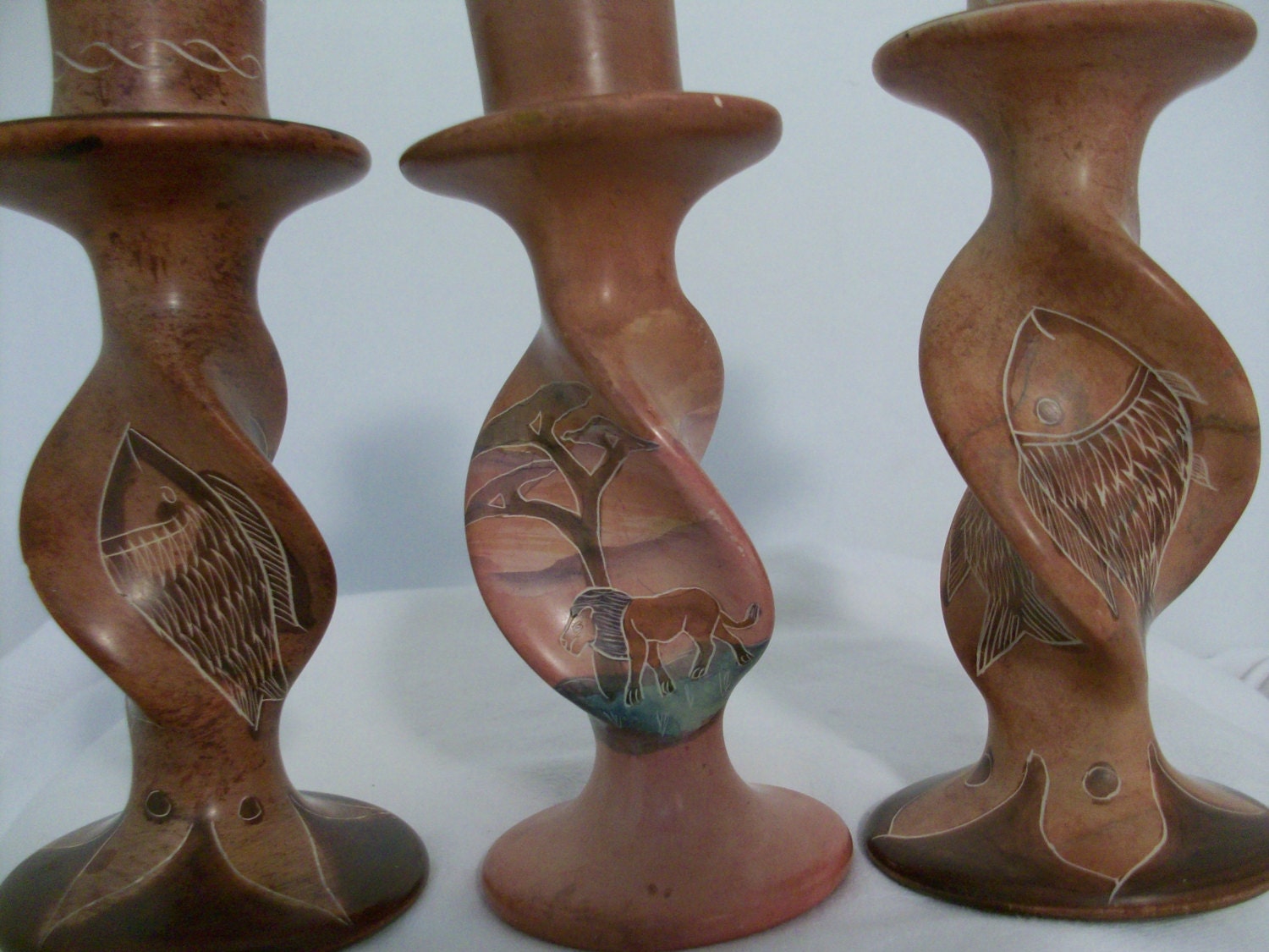 3 Soapstone Hand Carved in Kenya candle sticks by DragonflysDen