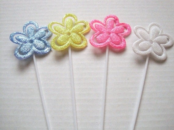 floral picks pk12 flowers glittered card holders assorted