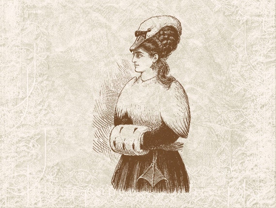Digital Victorian Girl Holiday Illustration - Antique Vintage Winter Girl - Girl Printable Download -  Illustration INSTANT DOWNLOAD