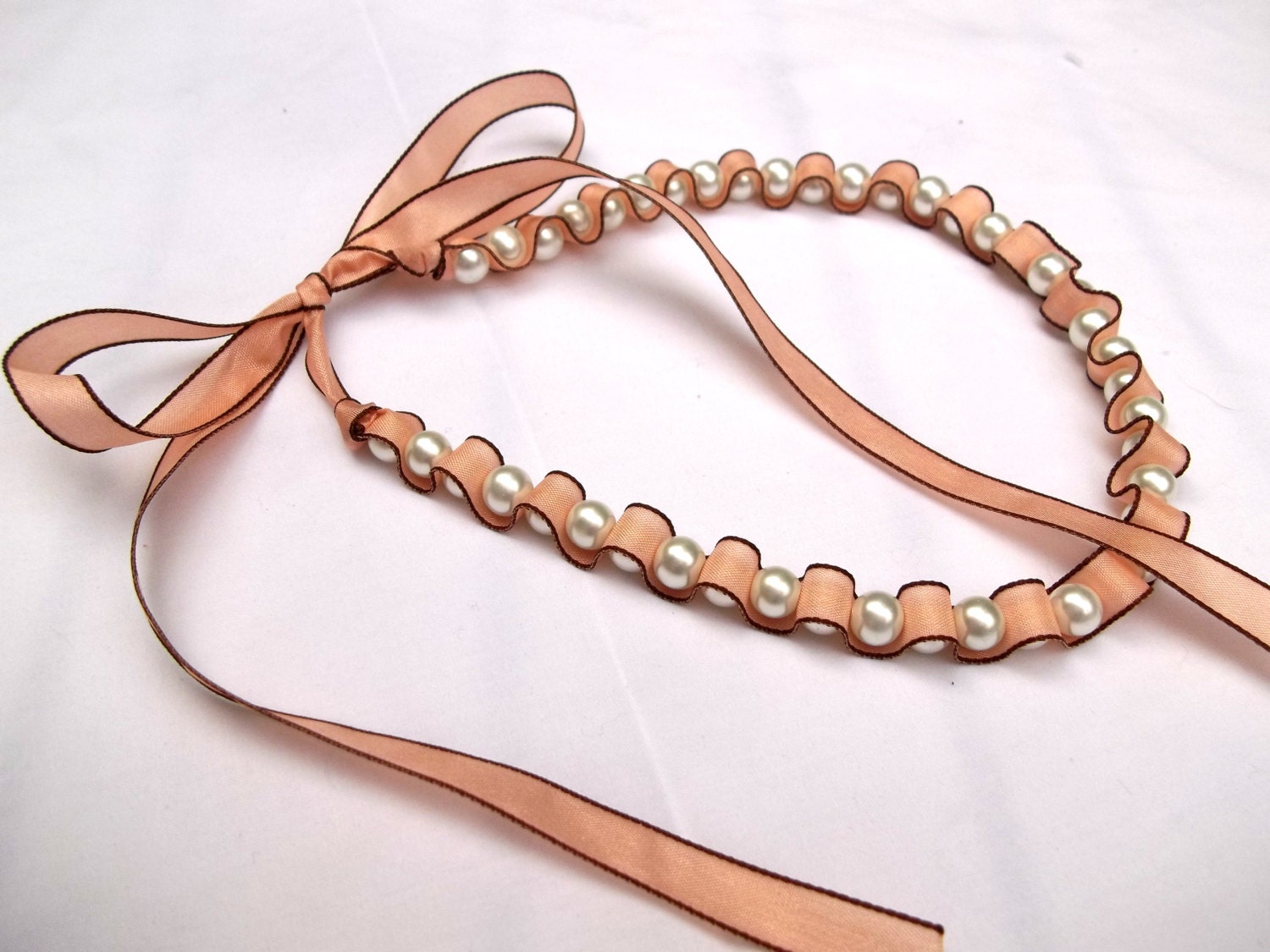 Flourished Ribbon and Bead Necklace by ASilverBauble on Etsy