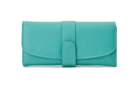 Modern Turquoise Ladies Leather Wallet. Genuine Leather